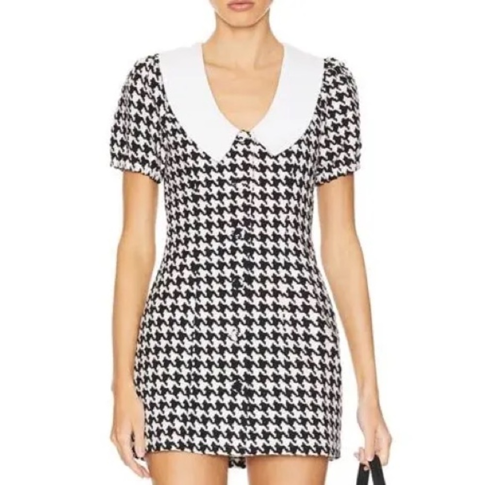 Black & White Houndstooth Mini Dress with White Peter Pan Collar